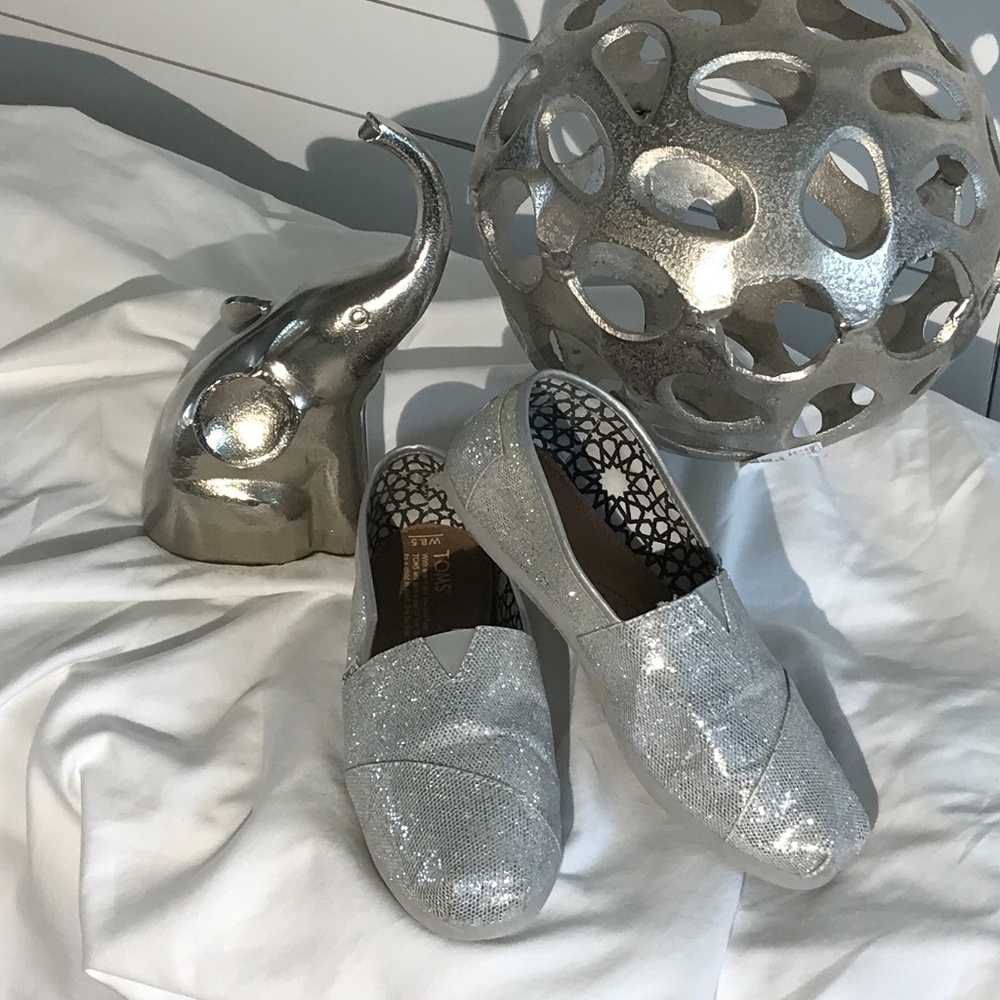 Toms silver sparkly flats